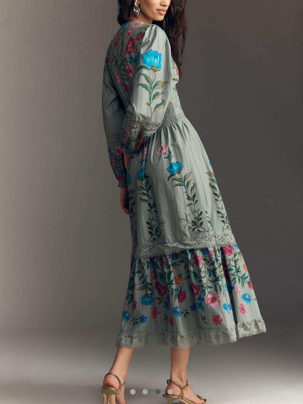 Anthropologie V-Neck Button Front Midi Dress New Small Sage Green Floral - Picture 2 of 15